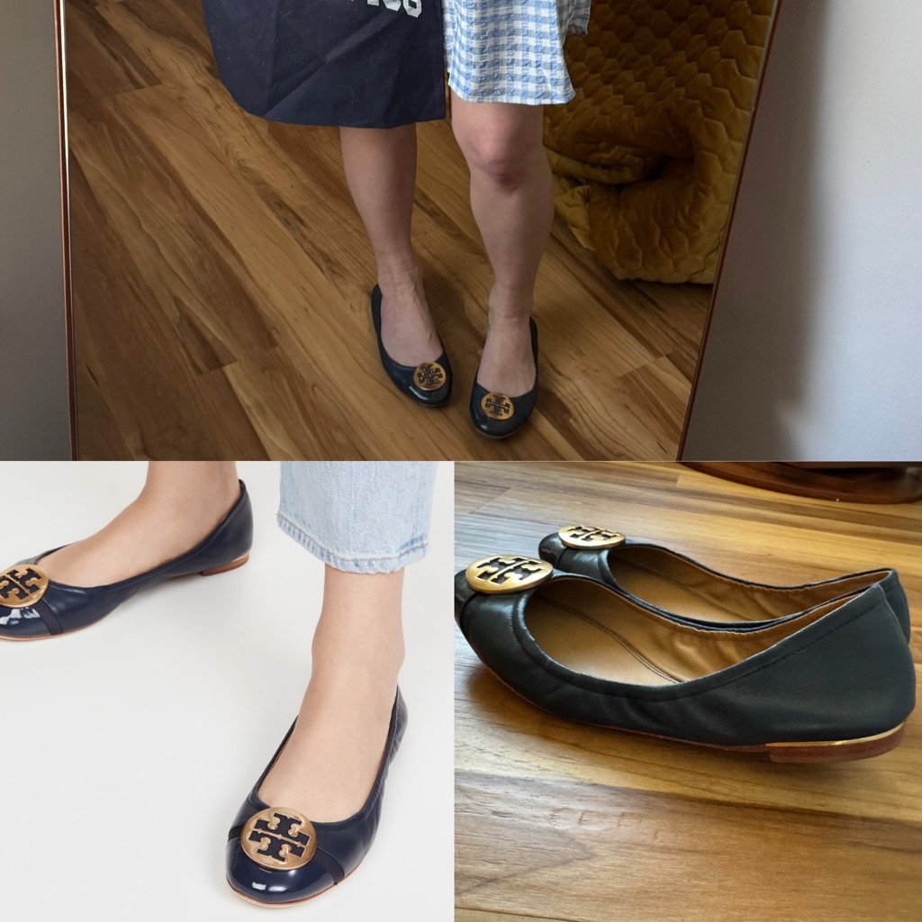 Tory Burch Navy Deep Minnie Cap Toe Ballet Flat Grosgrain